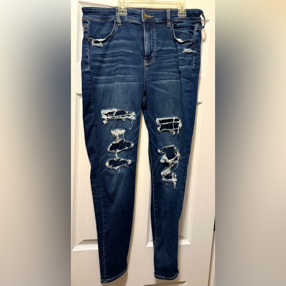 American Eagle Outfitters Dark Blue Distressed Skinny Jeans